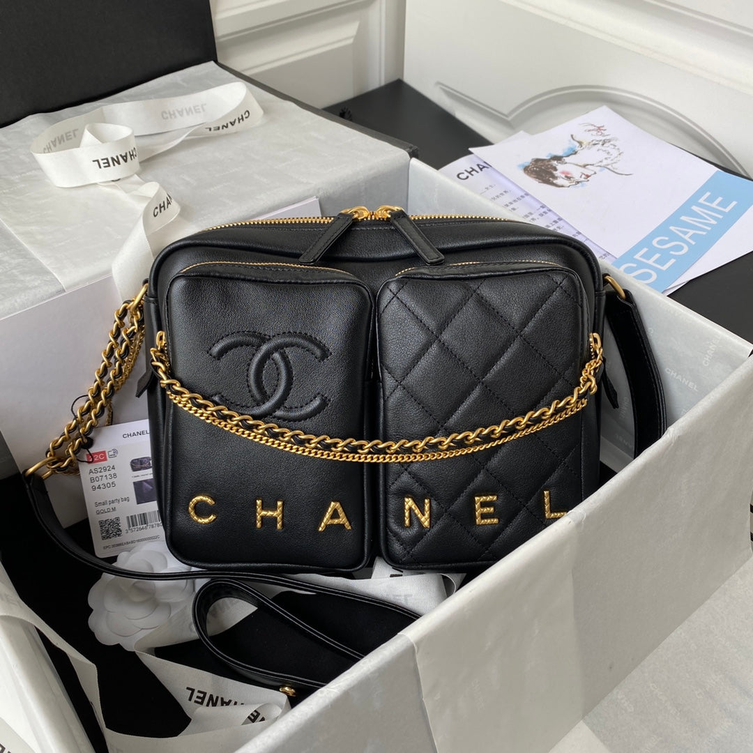 Quilted Dual-Pocket Crossbody Bag