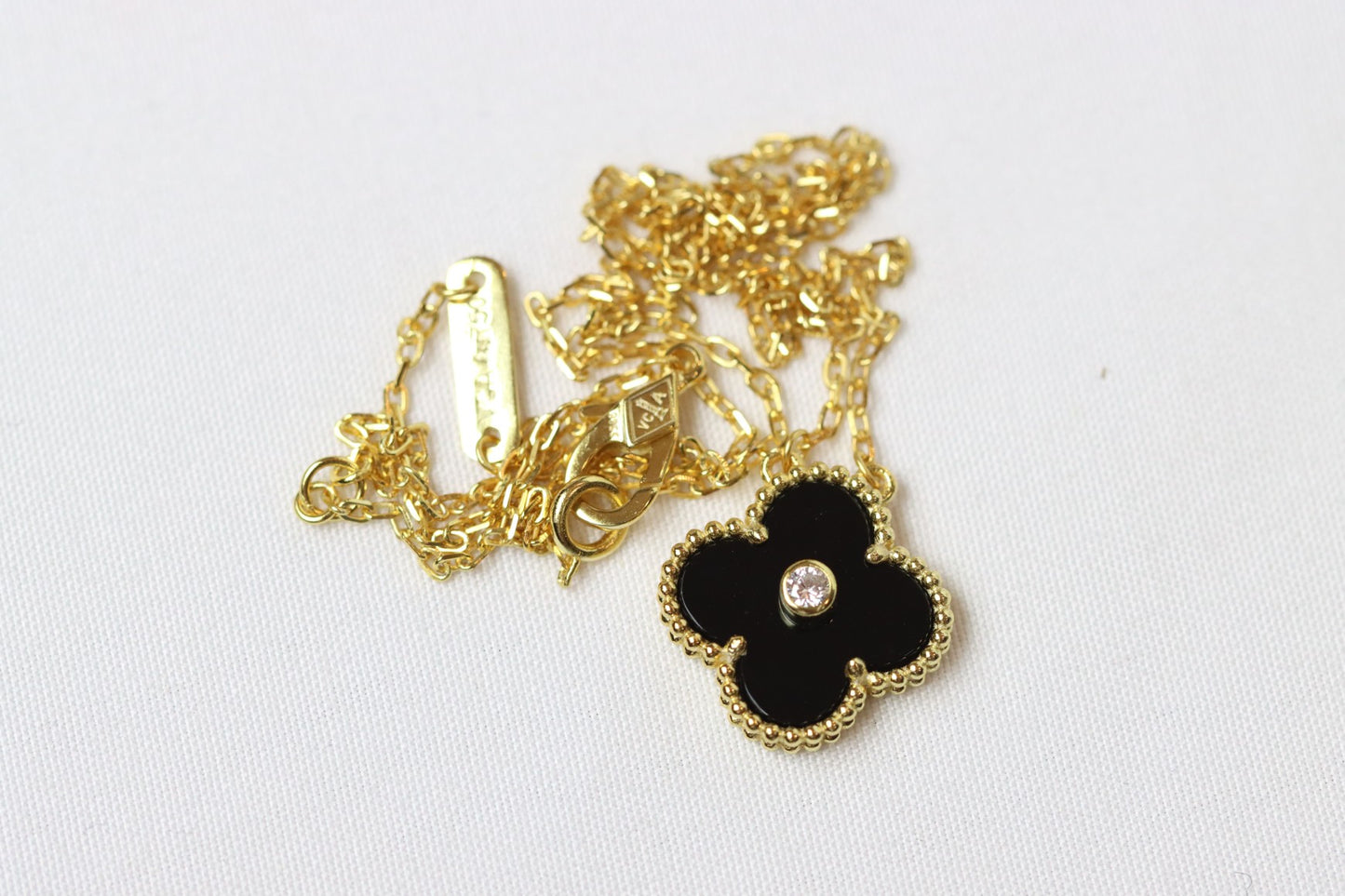Alhambra Black Onyx Clover Necklace with Center Stone