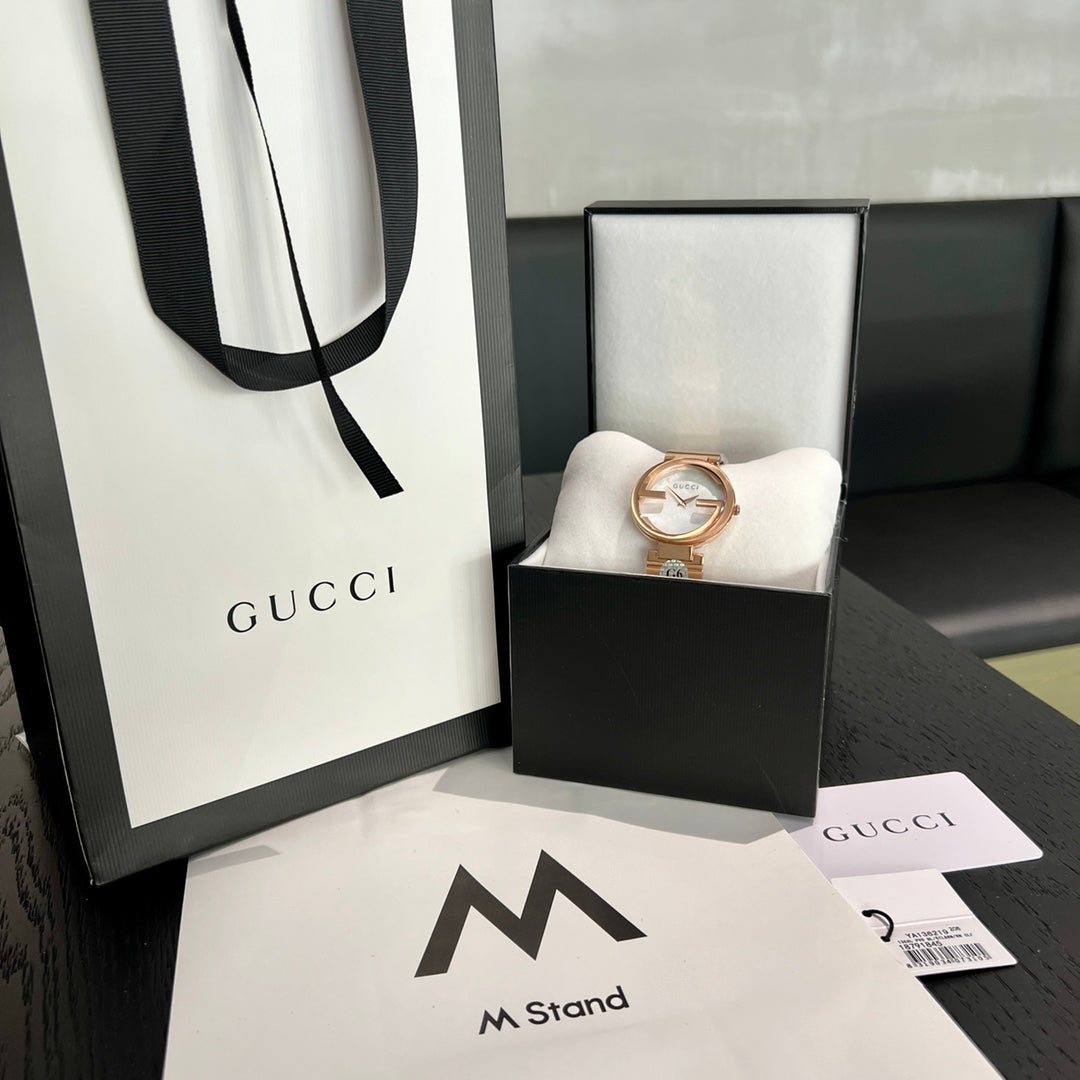 G-Frame Gold Stainless Steel Watch with Mother-of-Pearl Dial – 37mm