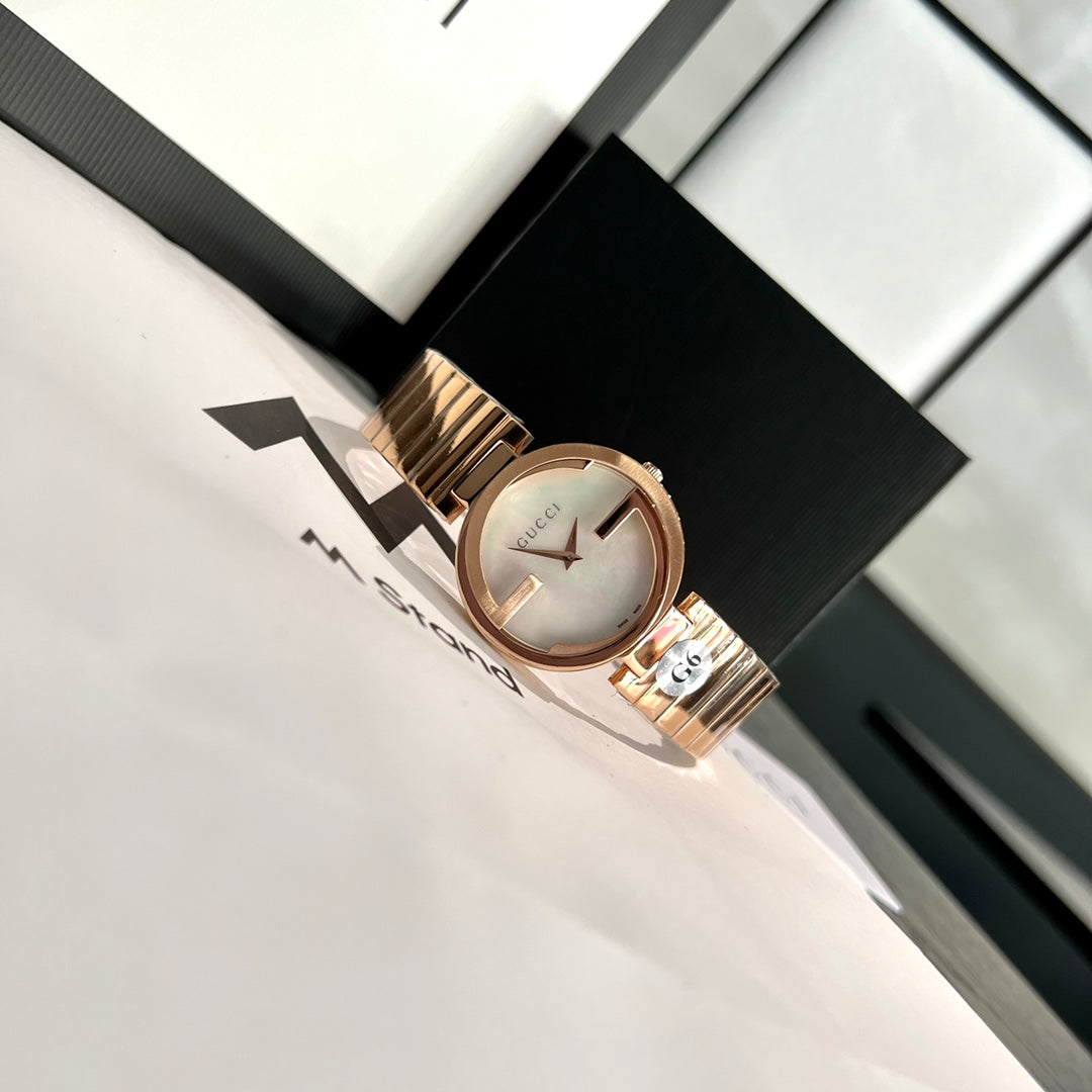G-Frame Gold Stainless Steel Watch with Mother-of-Pearl Dial – 37mm