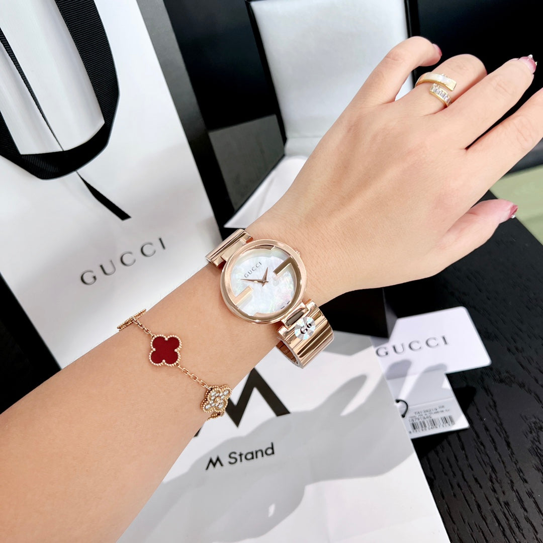 G-Frame Gold Stainless Steel Watch with Mother-of-Pearl Dial – 37mm