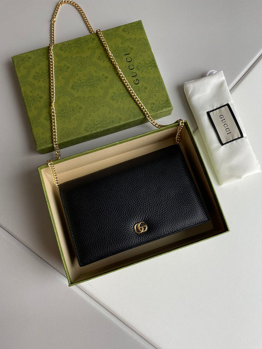 GG Marmont Pebbled Leather Wallet on Chain