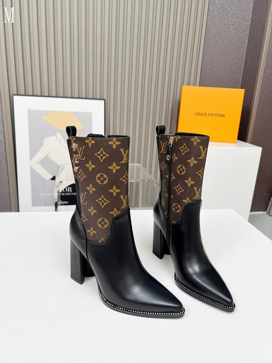 Monogram Leather & Fabric Ankle Boots