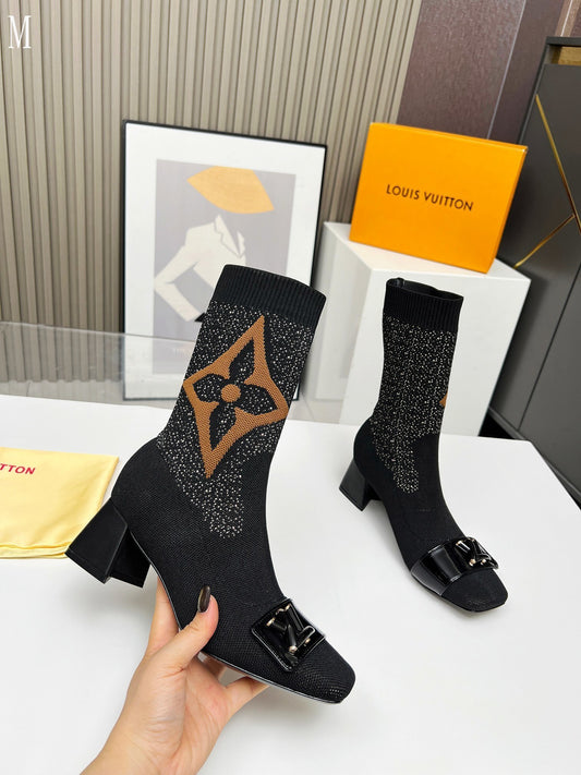 Monogram Knit Sock Ankle Boots