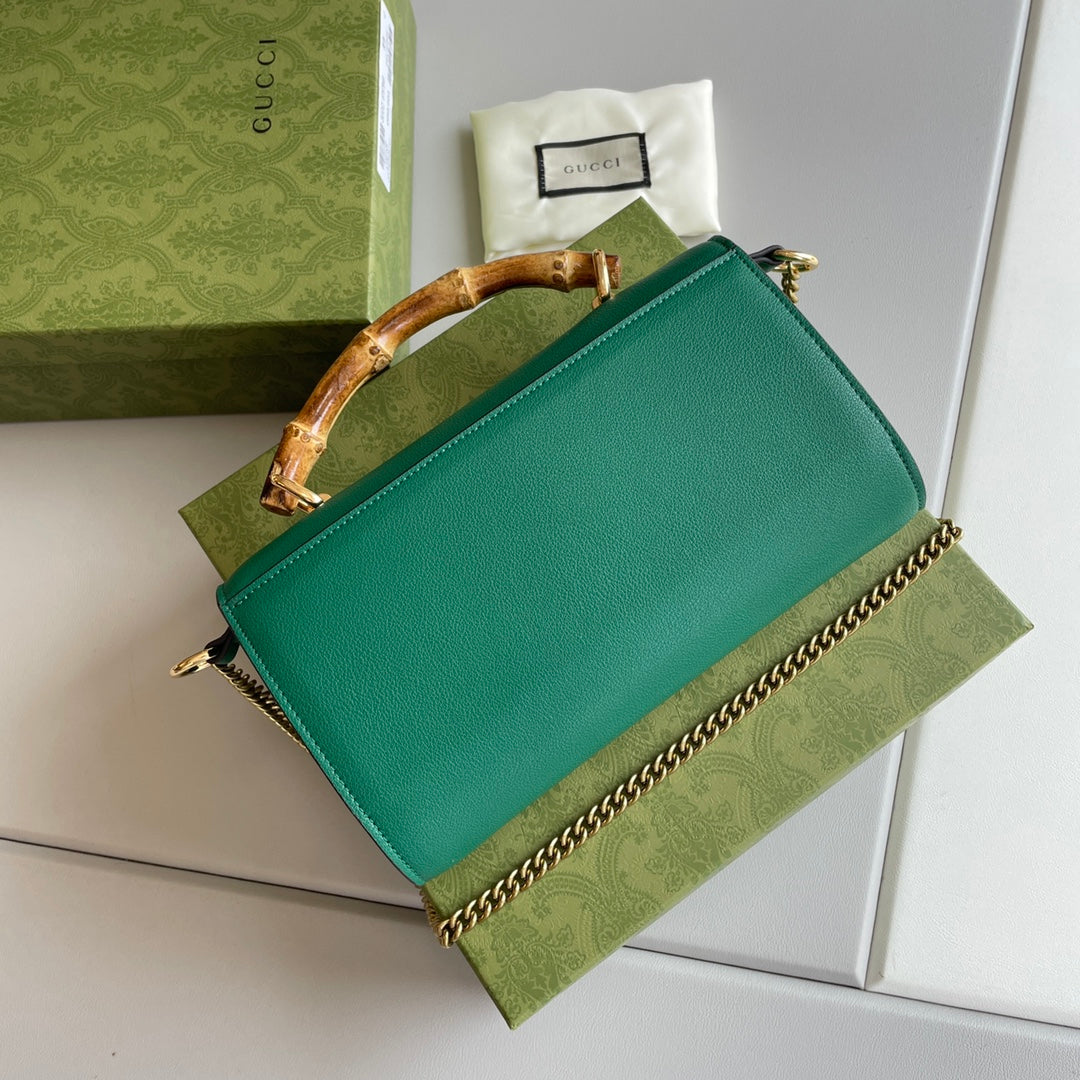 Bamboo Handle Leather Wallet with Chain