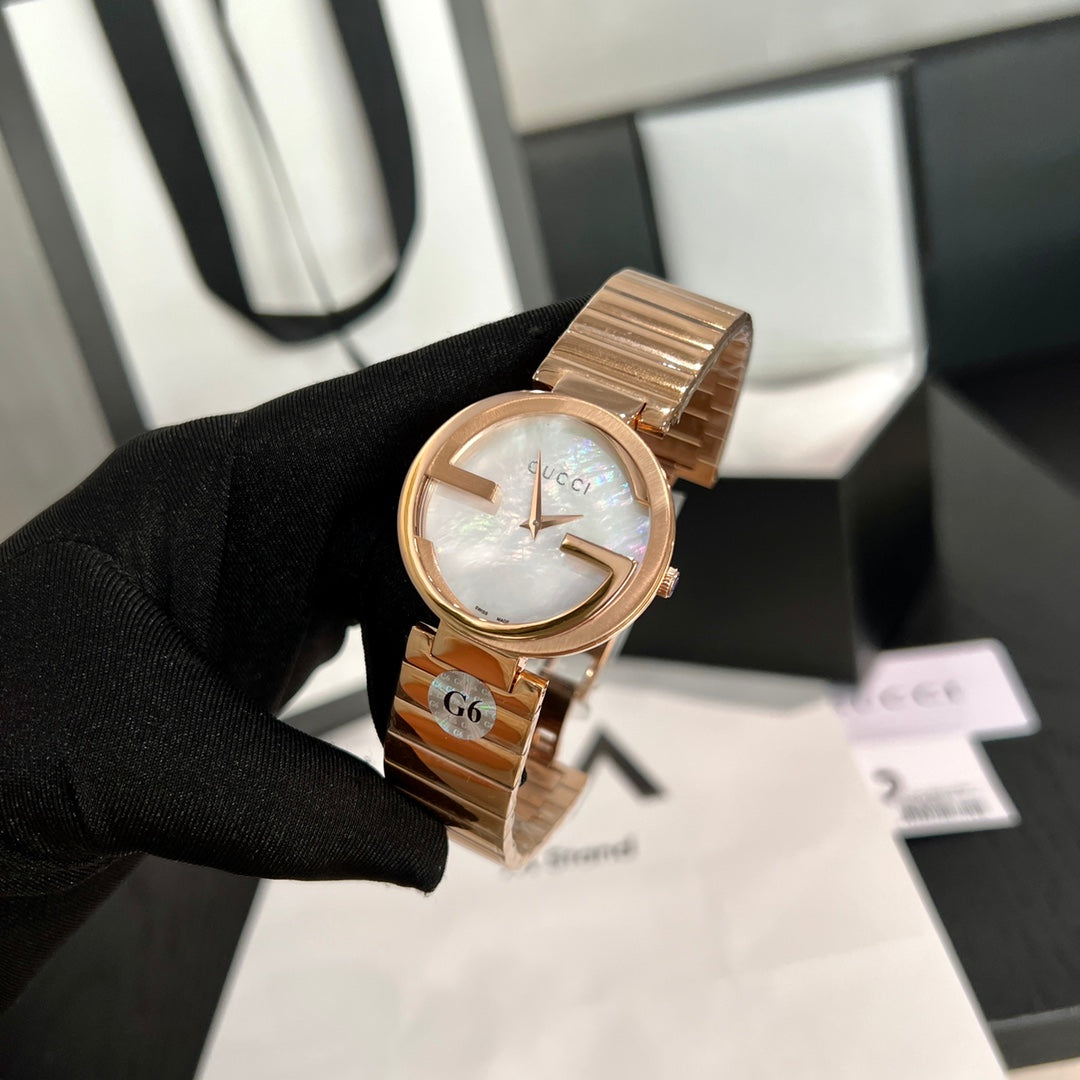 G-Frame Gold Stainless Steel Watch with Mother-of-Pearl Dial – 37mm