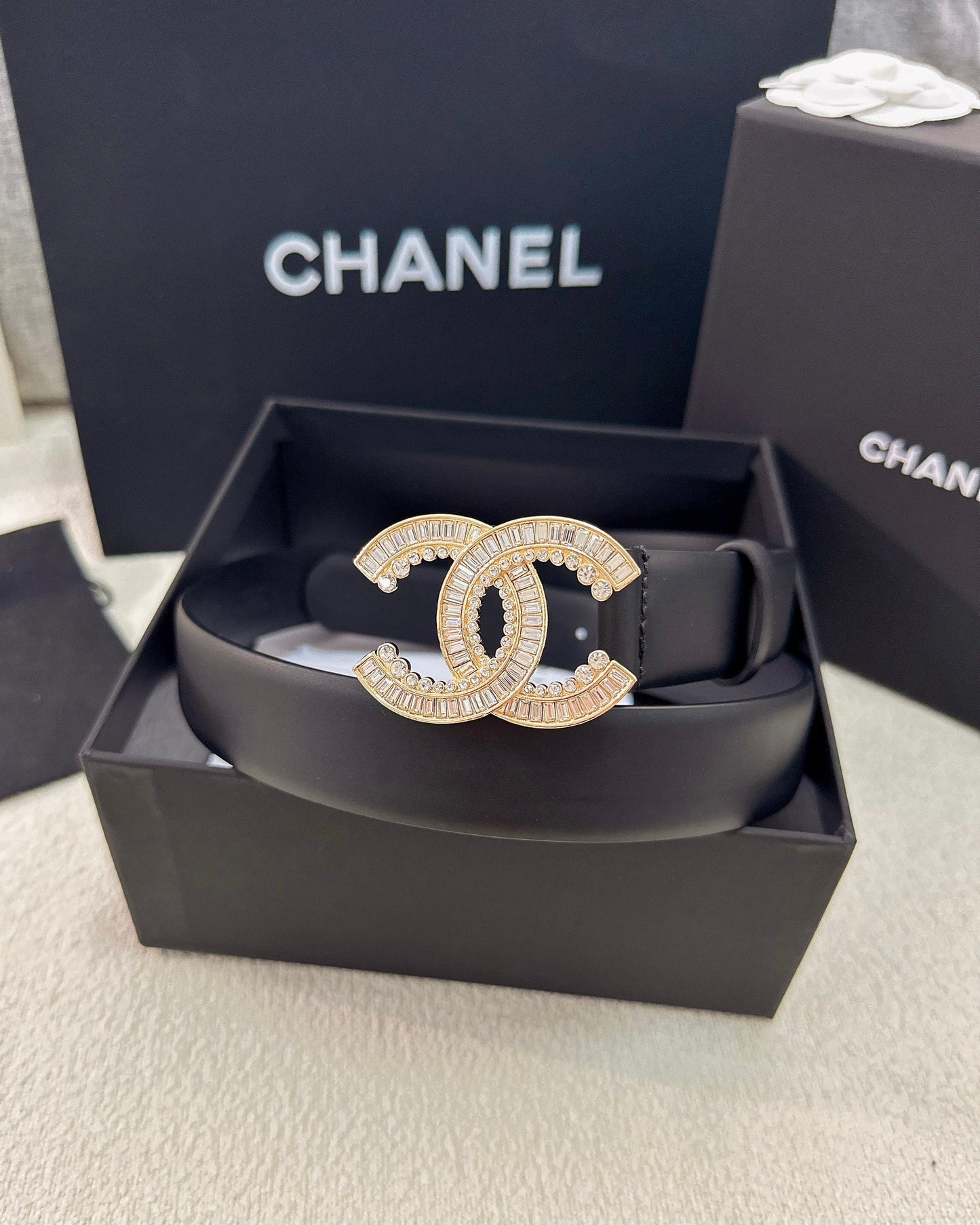 Double C Crystal Buckle Leather Belt
