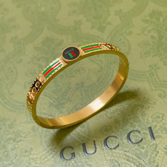 Gold-Tone Enamel Bangle with Signature Green-Red Stripes