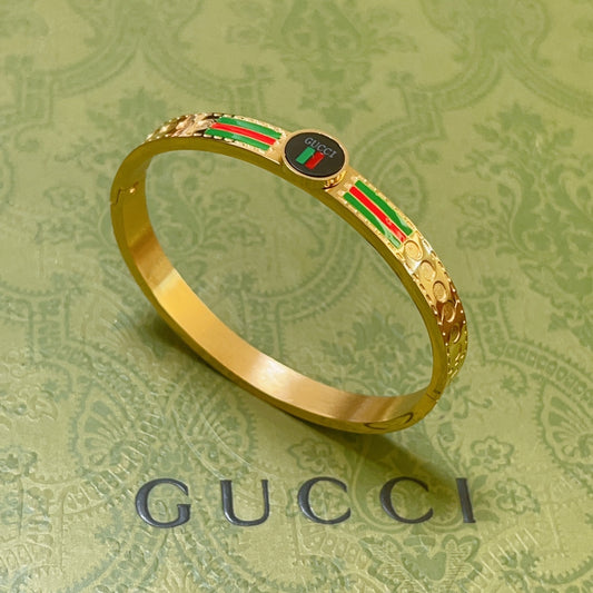 Gold-Tone Enamel Bangle with Signature Green-Red Stripes