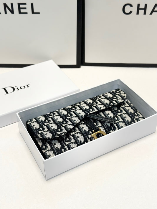 Oblique Canvas Long Wallet – Black & Beige