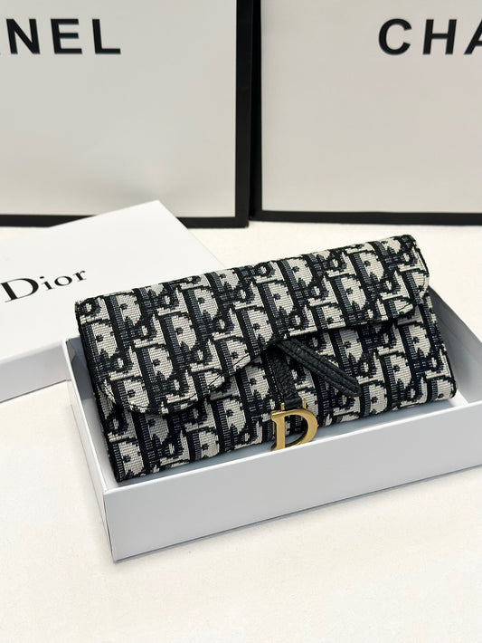 Oblique Canvas Long Wallet – Black & Beige