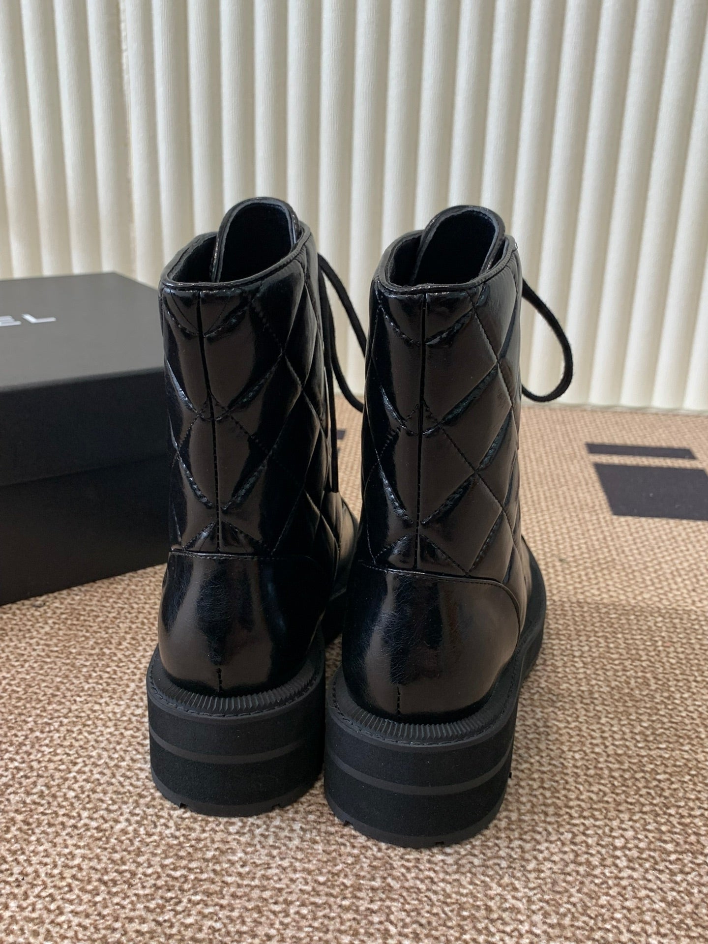 Quilted Patent Leather Ankle Boots
