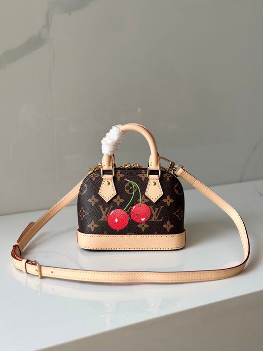 Nano Alma Monogram Canvas Bag with Cherry