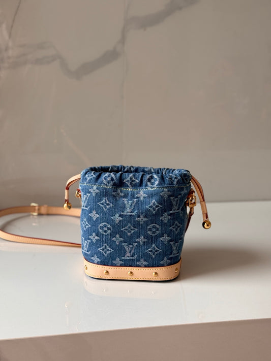 Nano Noé Denim Monogram Bucket Bag