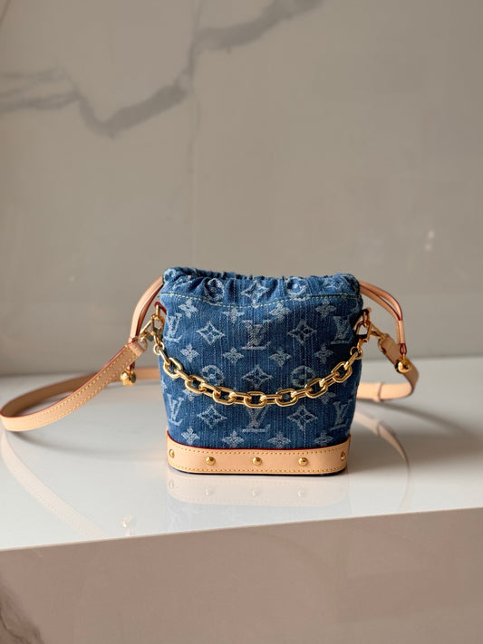 Nano Noé Denim Monogram Bucket Bag