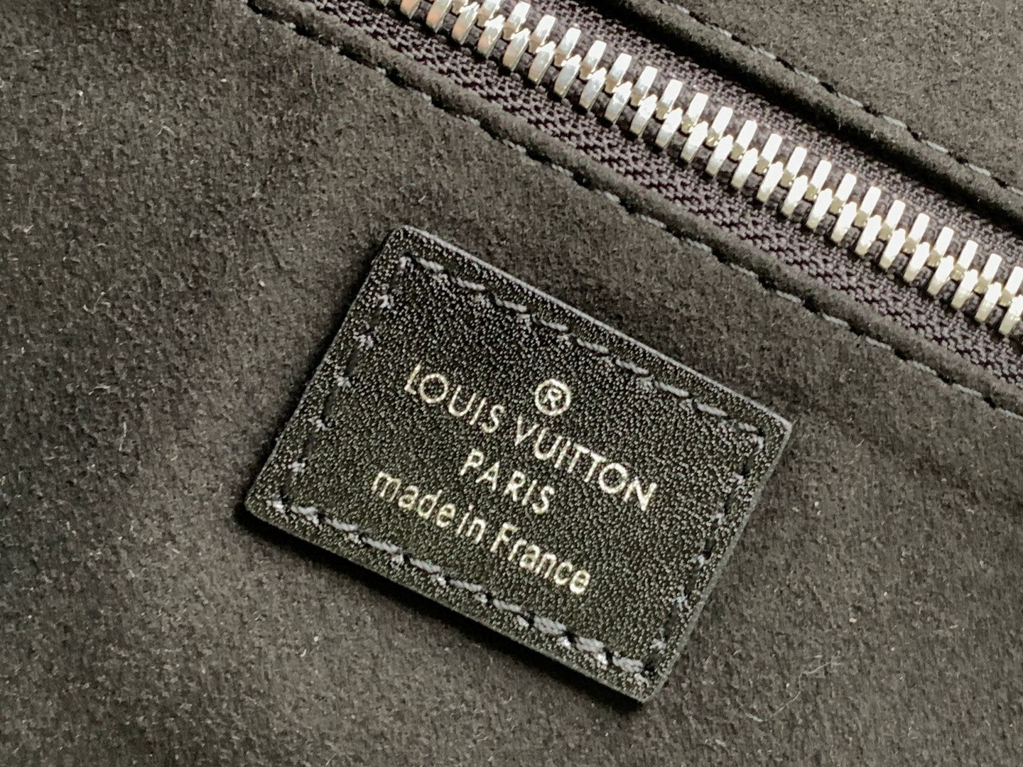 CarryAll Dark Shoulder Bag โ Black Lambskin Leather & Monogram Pouch