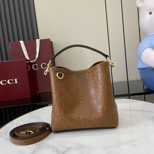 GG Emblem Brown Leather Shoulder Bag