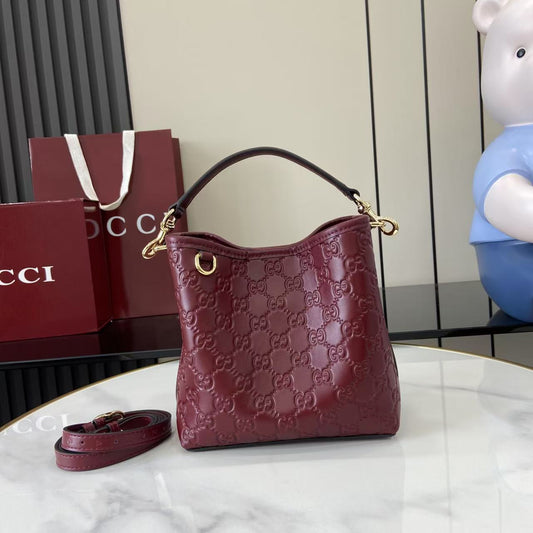 GG Emblem Burgundy Leather Shoulder Bag