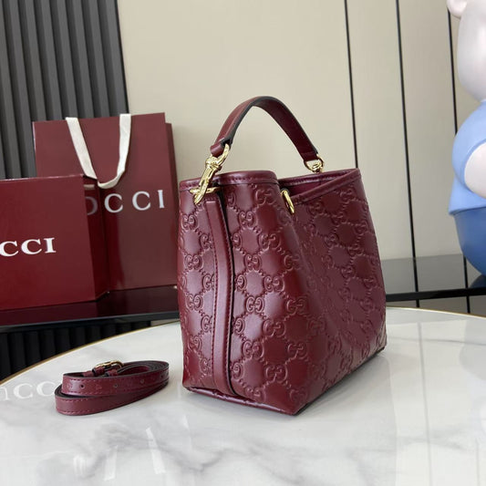 GG Emblem Burgundy Leather Shoulder Bag