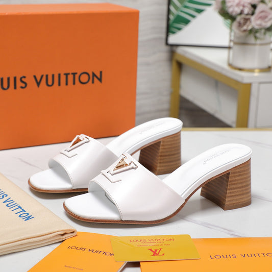 Leather High-Heeled Slippers