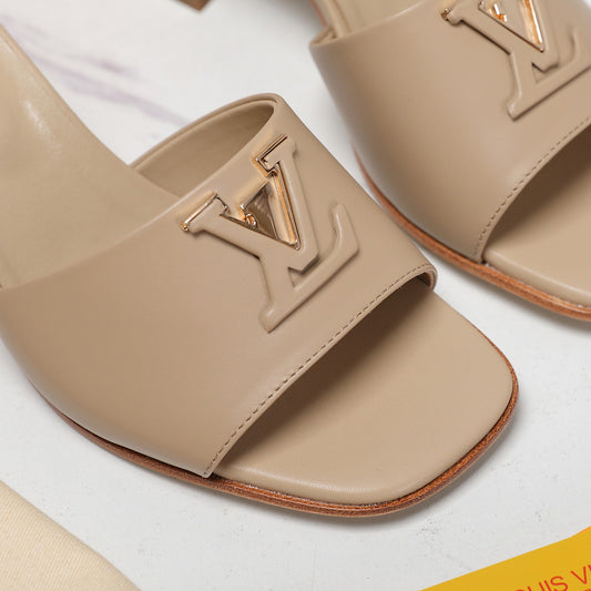 Leather High-Heeled Slippers