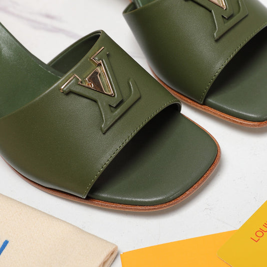 Leather High-Heeled Slippers