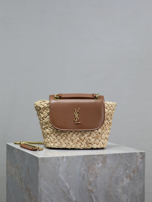 Mini Manon Straw & Leather Bag