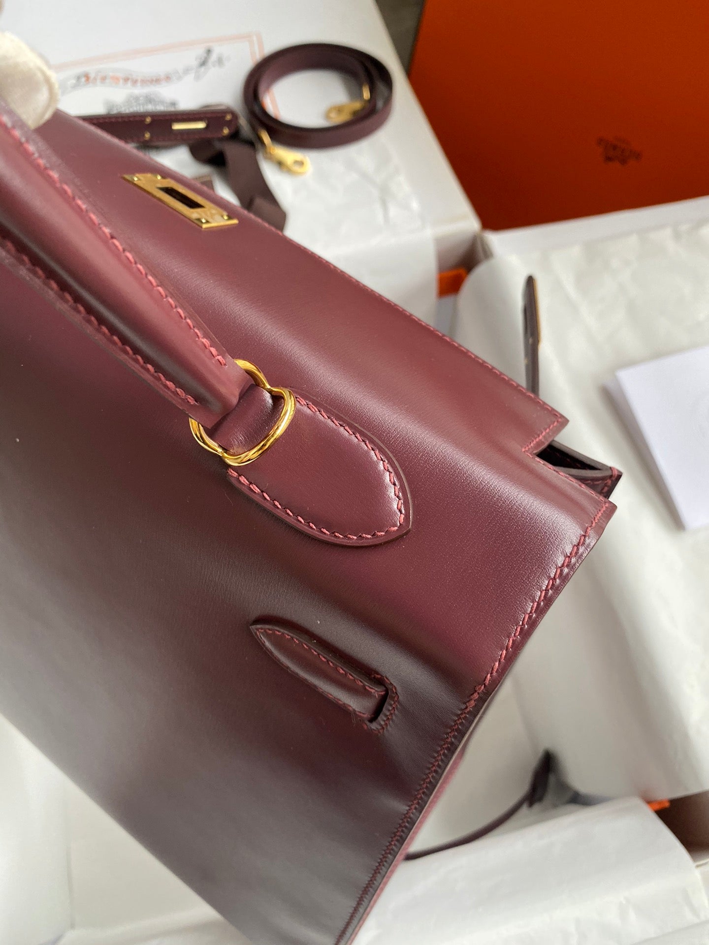 Kelly 32cm Box Leather Handbag