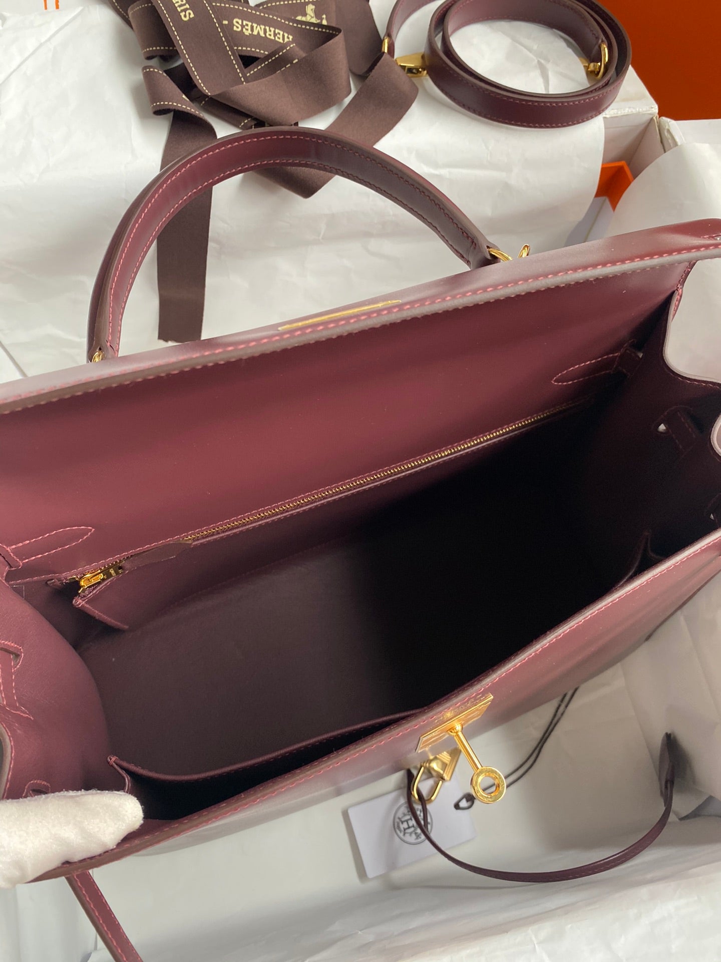 Kelly 32cm Box Leather Handbag