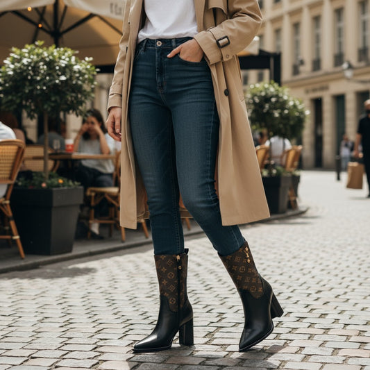 Monogram Leather & Fabric Ankle Boots