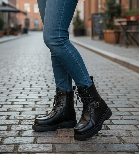 Land Leather Lace-Up Combat Boots