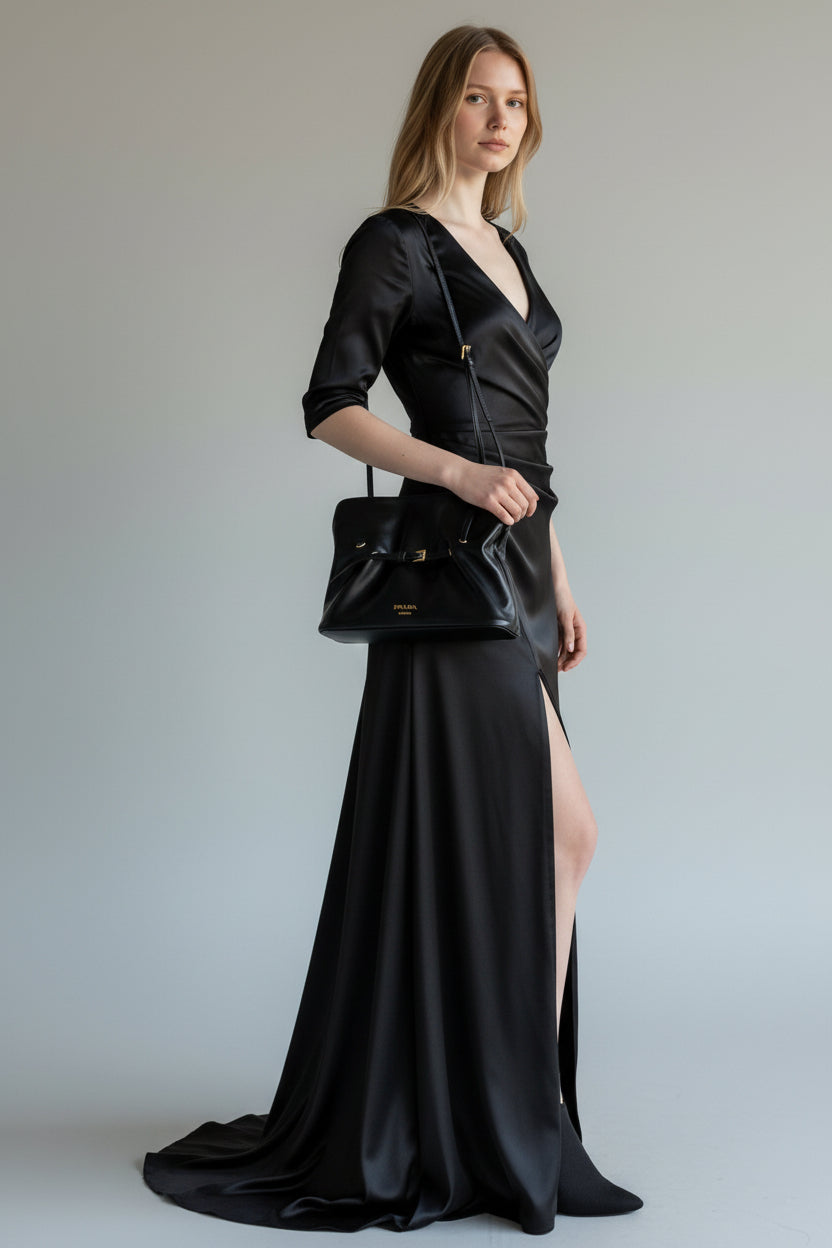 Prada style luxury leather handbag elegant design