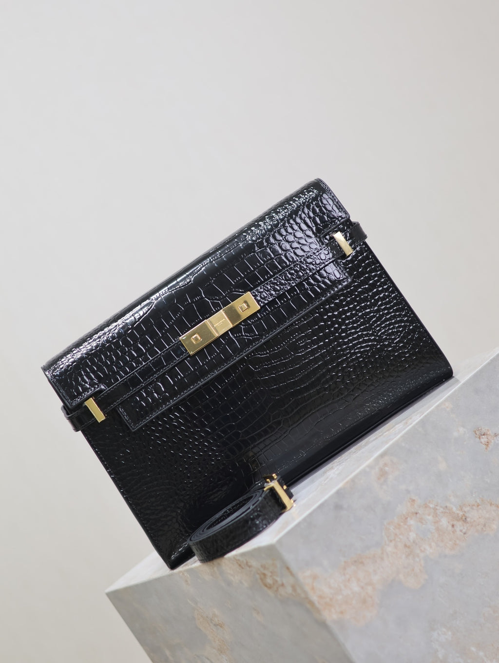 Crocodile-Embossed Leather Chain Bag
