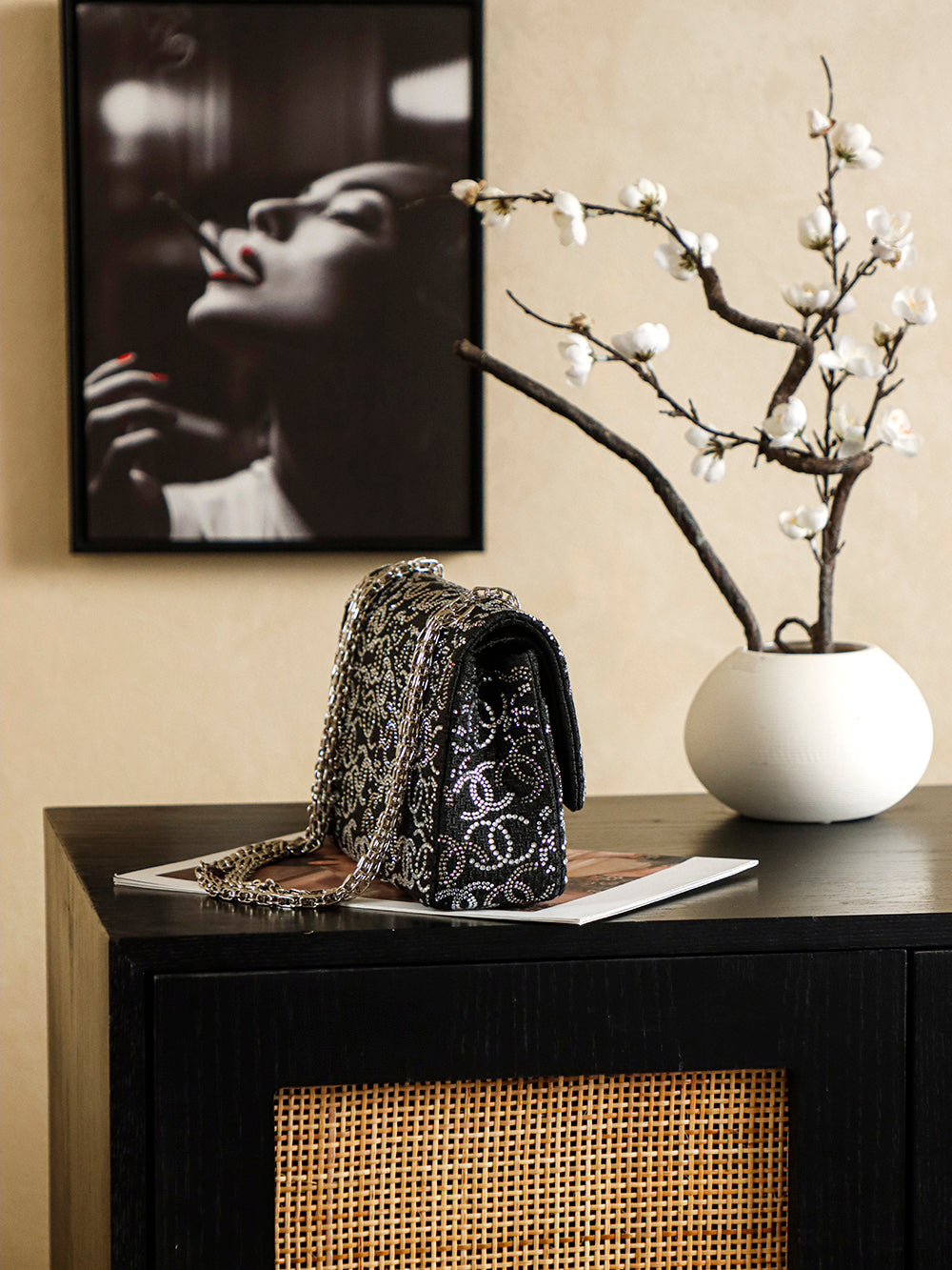 Crystal-Embellished Classic Flap Chain Shoulder Bag