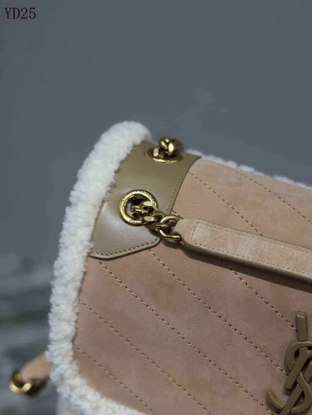 Niki Medium Shearling-Trimmed Suede Shoulder Bag