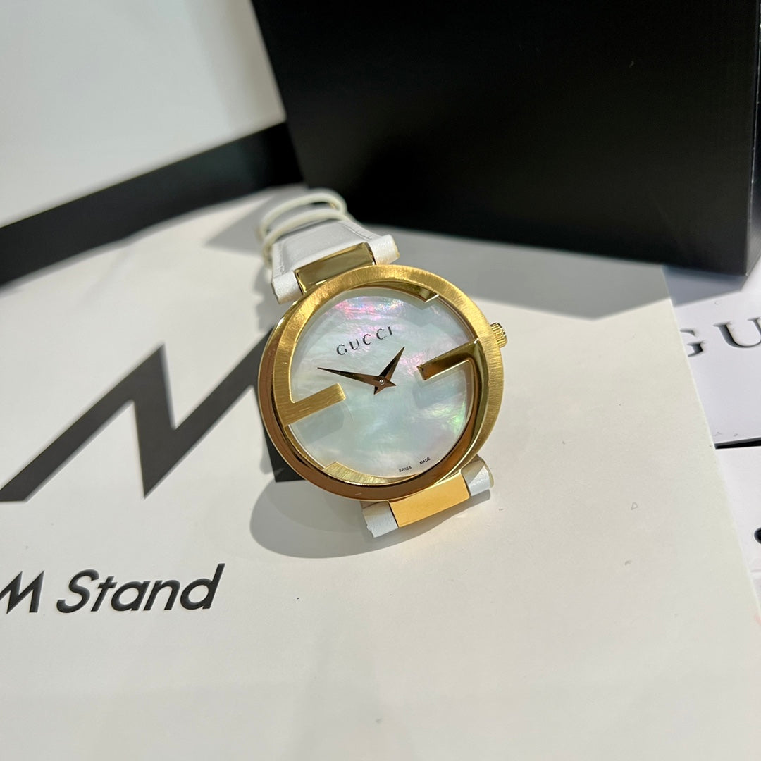 Women's 37mm Watch – White Leather Strap & Gold-Tone Bezel