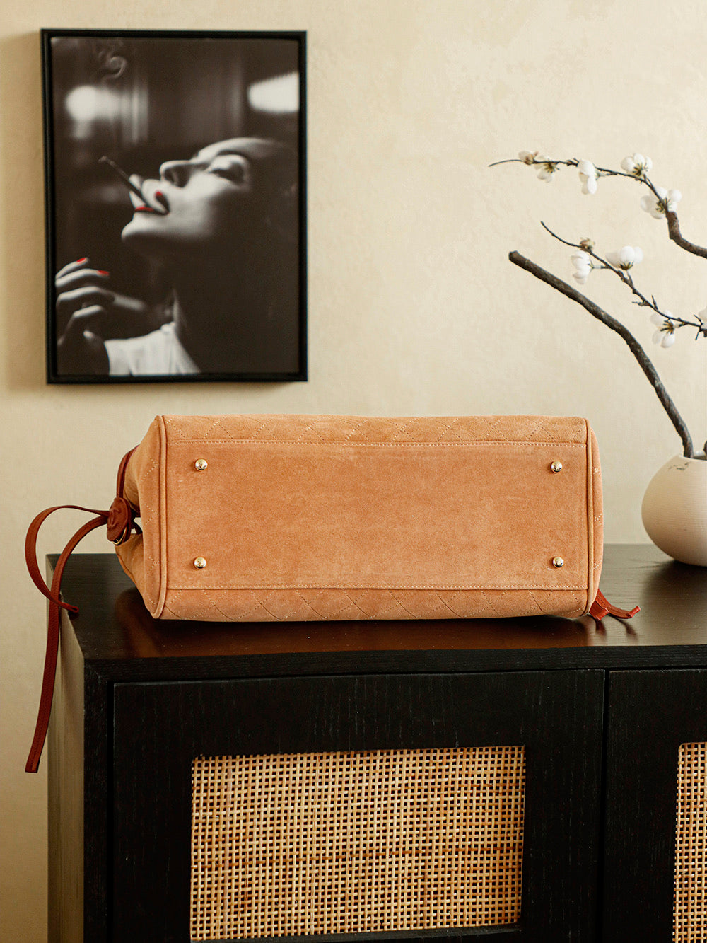 Suede & Leather Boston Top Handle Bag