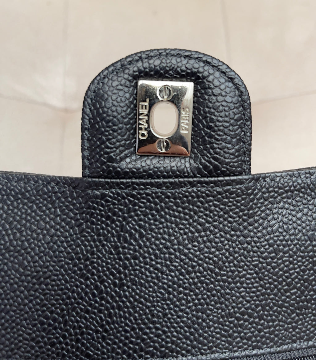 2.55 Classic Double Flap Bag - Black Caviar, Silver hardware