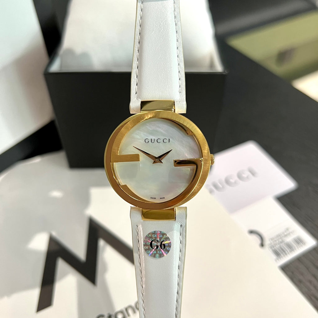 Women's 37mm Watch – White Leather Strap & Gold-Tone Bezel