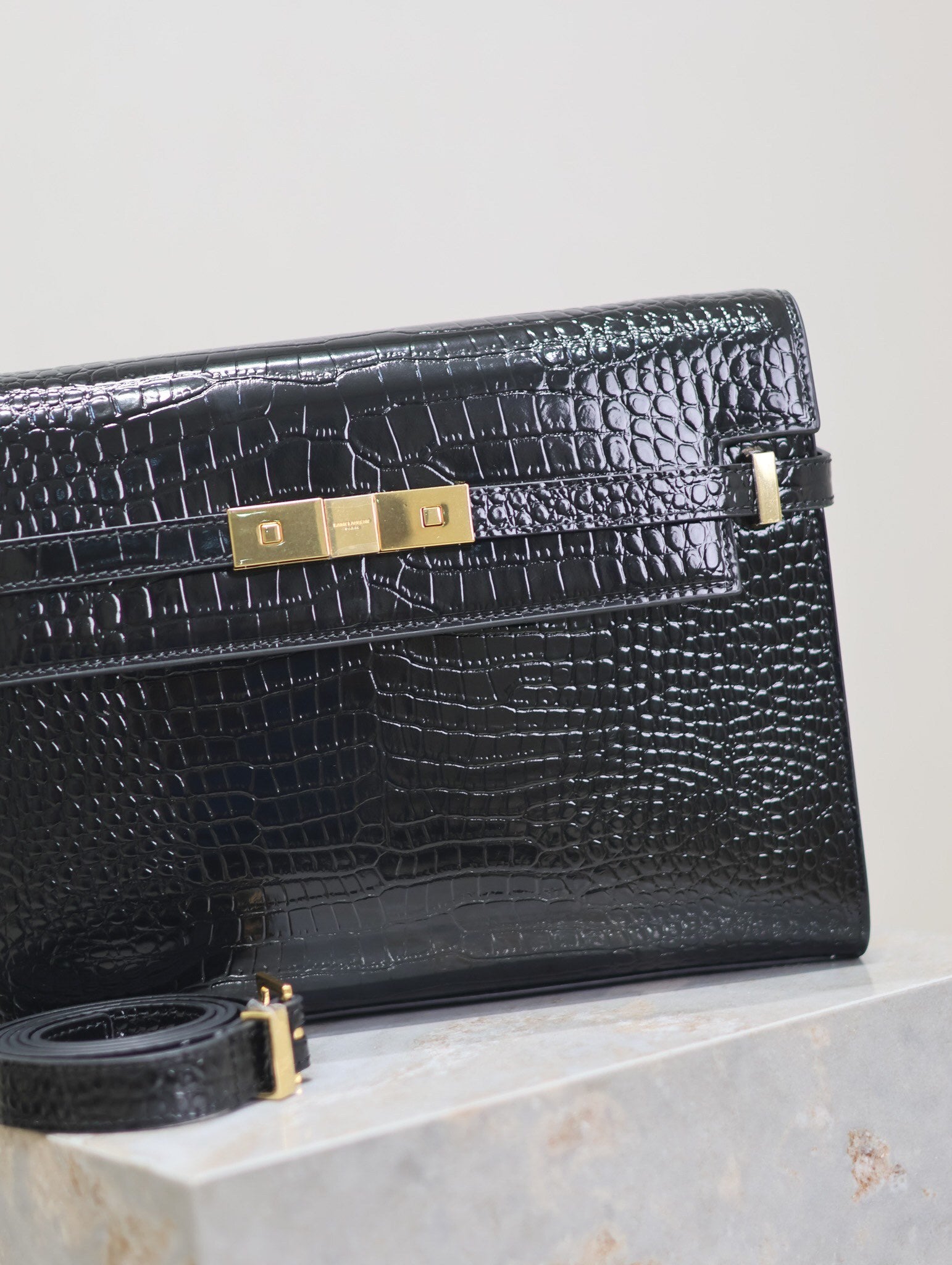 Crocodile-Embossed Leather Chain Bag
