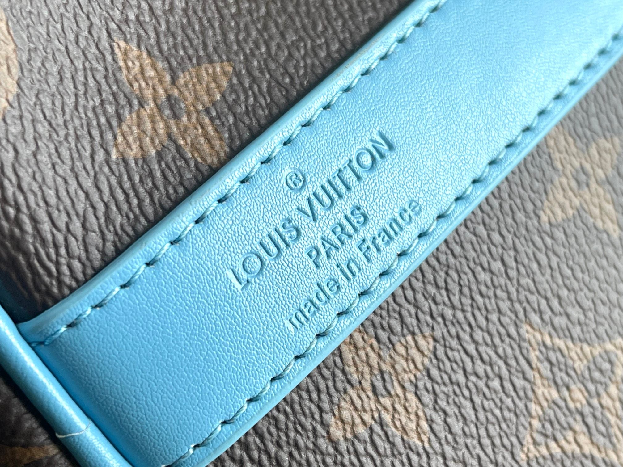Keepall Bandoulière 50 – Monogram Canvas with Sky Blue Leather Trim