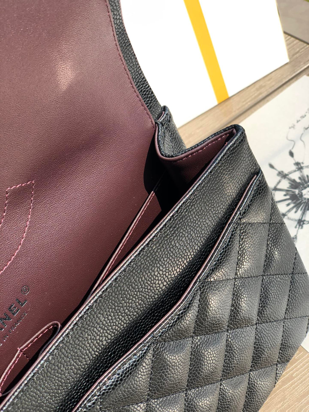 3.55 Large Caviar Leather Classic Double Flap Bag - Silver hardware