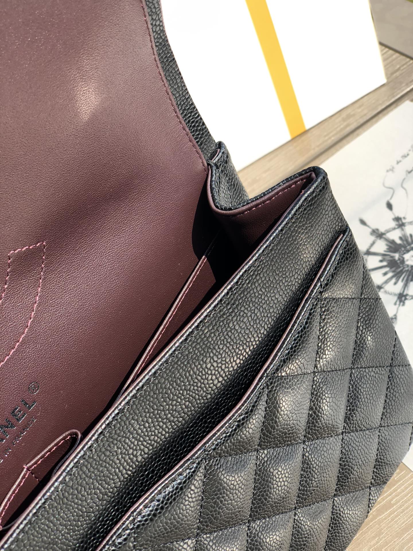 3.55 Large Caviar Leather Classic Double Flap Bag - Silver hardware