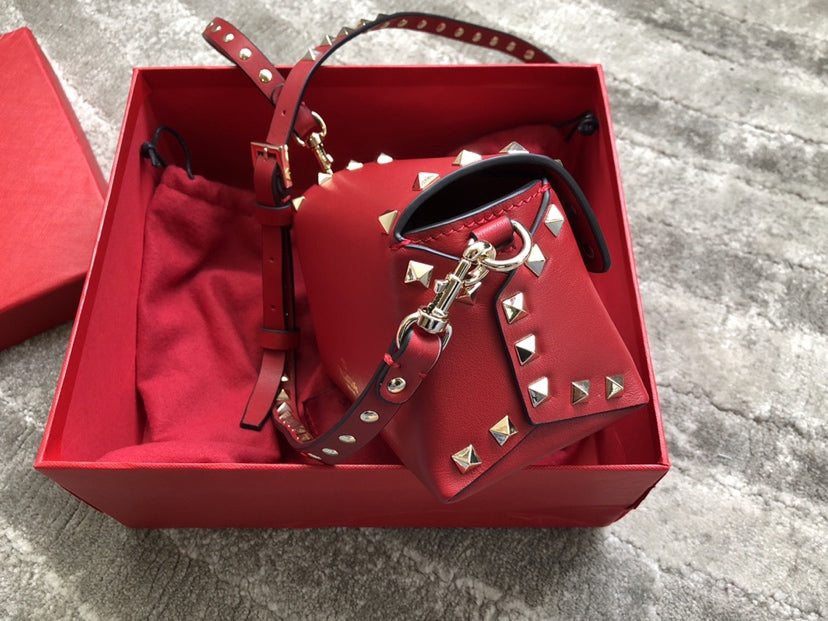 Rockstud Calfskin Shoulder Bag with Studded Strap