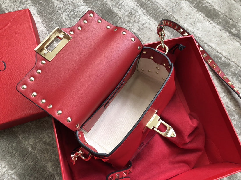Rockstud Calfskin Shoulder Bag with Studded Strap