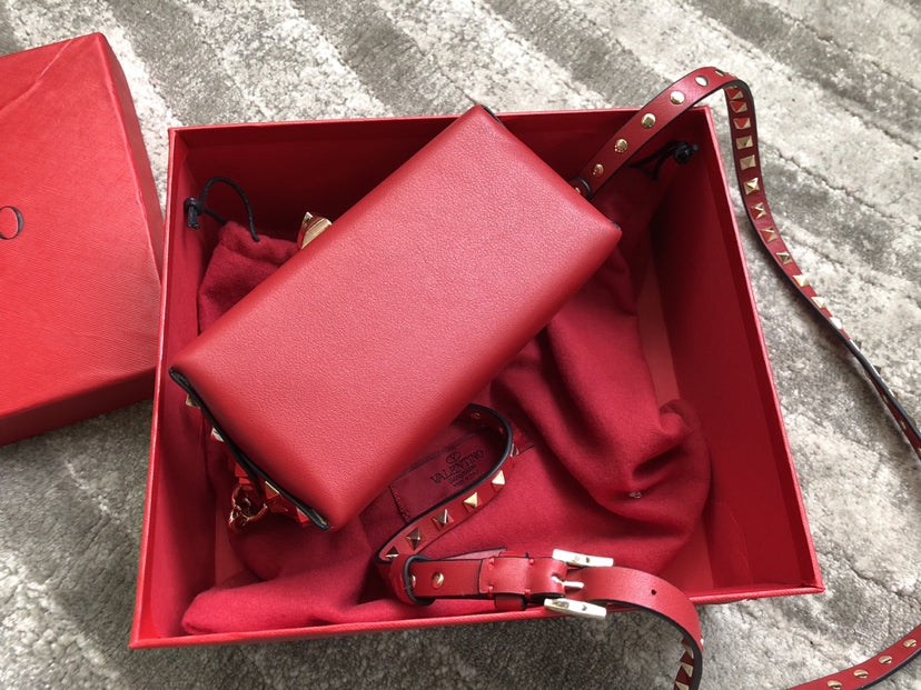 Rockstud Calfskin Shoulder Bag with Studded Strap