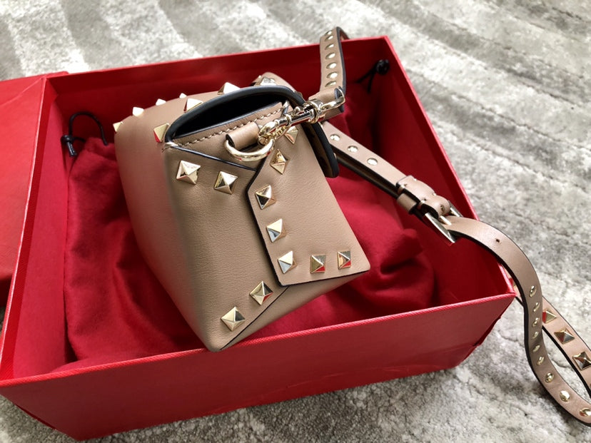 Rockstud Calfskin Shoulder Bag with Studded Strap