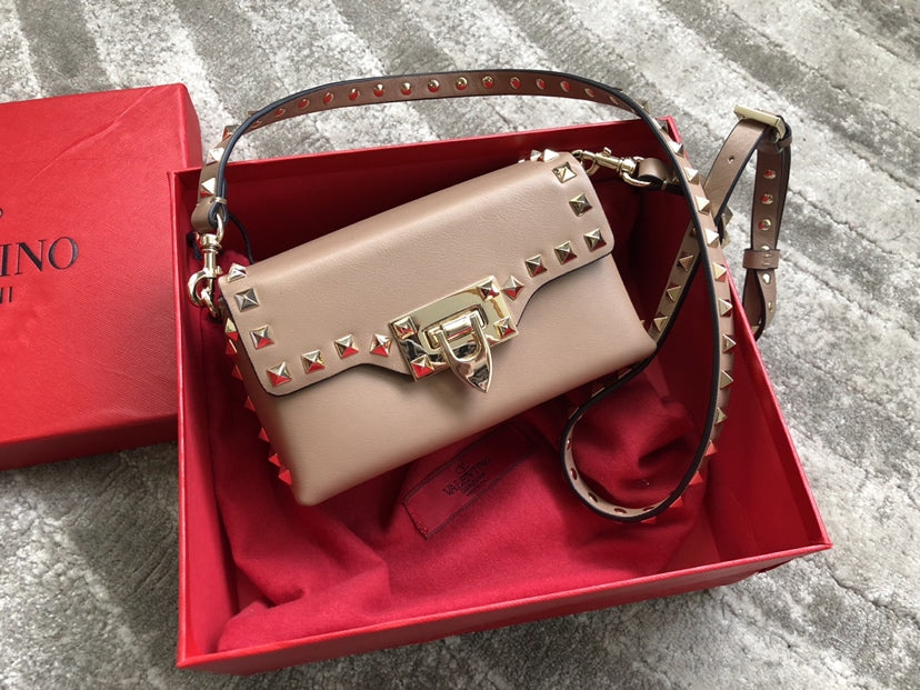 Rockstud Calfskin Shoulder Bag with Studded Strap