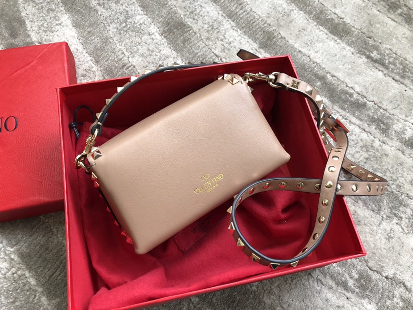 Rockstud Calfskin Shoulder Bag with Studded Strap