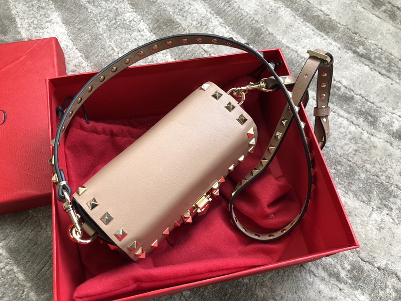 Rockstud Calfskin Shoulder Bag with Studded Strap